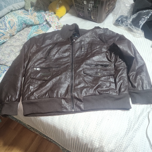 COOGI EUC MENS SX 3XL DARK BROWN FAUX LEATHER BOMBER BIKER JACKET COAT